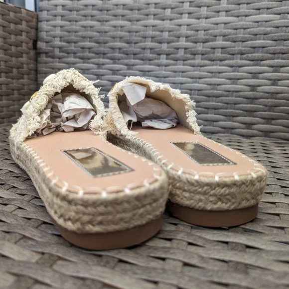 Women Rhinestone & Shell Decor Espadrille Sandals,Beige Outdoor Straw - Picture 3 of 6